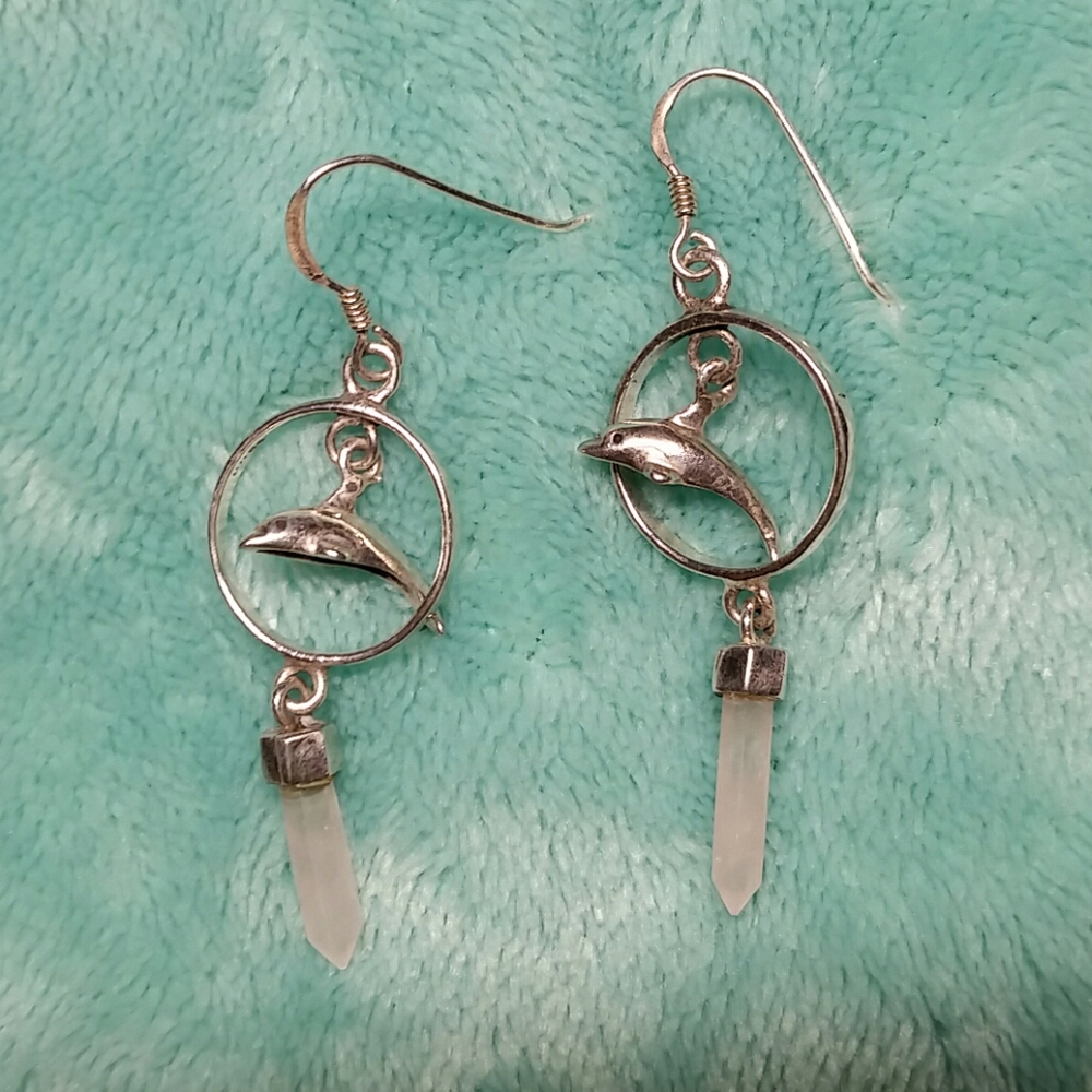Vintage 90's Dolphin Crystal Earrings